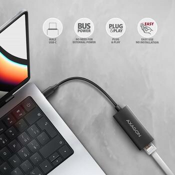 Axagon USB адаптер ADE-ARC, 1 x RJ-45, 10/100/1000 Mbit/s, Realtek RTL8153, питание от USB, Plug and Play, черный (ADE-ARC)