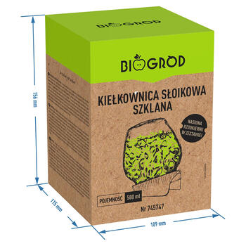 Bioogrod 745747 банка для проращивания с крышкой-ситечком, 580мл, 15° угол, семена редиса, компактная (745747)