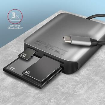 Axagon Читатель карт памяти CRE-S3C, USB 3.2 Gen 1, 3 слота, поддерживает CF, MicroSD, MicroSDHC, MicroSDXC, SD, SDHC, SDXC (CRE-S3C)