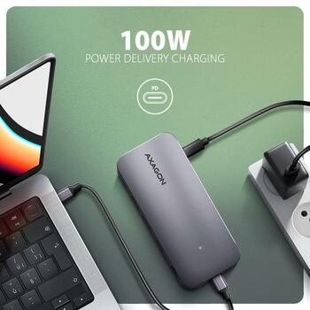 Axagon док-станция HMC-12GM2, USB 10Gbps, 3x USB-A, USB-C, HDMI, DP, RJ-45, M.2, SD/mSD, аудио, PD 100W (HMC-12GM2)