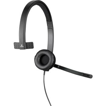 Logitech наушники H570E Mono, 1,9 м кабель, 31,5 - 20000 Гц, черные, микрофон с шумоподавлением, встроенное управление (981-000571)