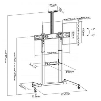 Sbox Напольная подставка для LED телевизора FS-3610, 60-100'', 100kg, VESA 200x200-1000x600, регулировка высоты 1340-1660mm (FS-3610)