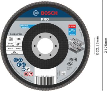 Slīpp.slīpšķ.metālam top D=125 mm, K 120, 1 gab., Mazām leņķa slīpmašīnām PRO X571 VĒDEKĻVEIDA DISKS, 2608607329, BOSCH (2608607329)