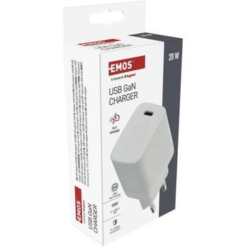Emos Универсальное USB настенное зарядное устройство GaN V01G20, 20 Вт, 100-240 В, 1 x USB C, быстрая зарядка (V01G20)