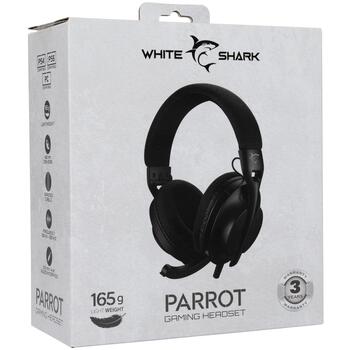 White Shark Провода игровая гарнитура PARROT BLACK, 165g, 121dB, 30Ω, 1.8m, 3.5mm, 2.0, 2 динамика, выдвижной микрофон (PARROT BLACK)