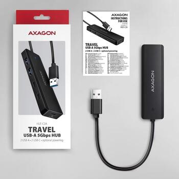 HUE-C2A HUB 4-portowy 5gbps 2x USB-A 2x USB-C, USB-C power in, kabel Type-A 19cm (HUE-C2A)