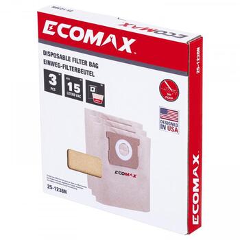 Ecomax мешки для пыли EMX 25L 25-1238N&EMX, 3 шт., бумажные, 0.3 кг, совместимы с Ecomax (25-1238N&EMX)