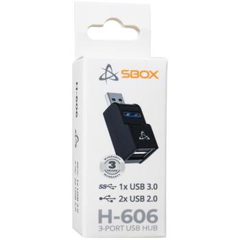 Sbox USB хаб H-606, 3 порта, 1x 3.0, 2x 2.0, черный, USB Type-A, USB питание (H-606)