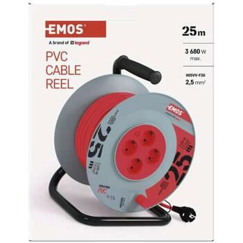 Emos Удлинитель катушка P09225M, 25 м, 4 розетки, 230 В, 16 А, PVC, IP20, защита от детей (P09225M)