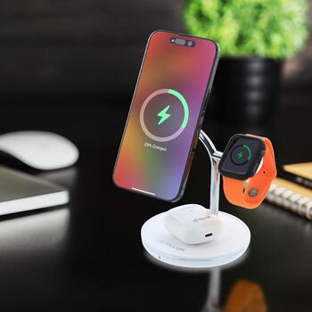 Tellur 3in1 MagSafe беспроводное зарядное устройство для стола TLL151391, PD 9V/3A, 12V/2.5, 15V/2A, 30W макс, 15W iPhone (TLL151391)