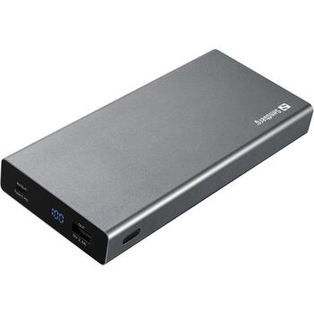 Sandberg Powerbank USB-C PD 100W 20000, 20000 mAh, 5 V, 2,4 A, 100 W, alumīnijs, LED, Quick Charge 3.0 (420-52)