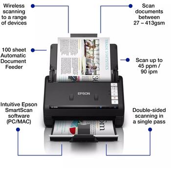 Epson Dokumentu skeneris ES-550W B11B287401, 45 ppm, 600 dpi, Wi-Fi Direct, automātiskā duplex skenēšana (B11B287401)
