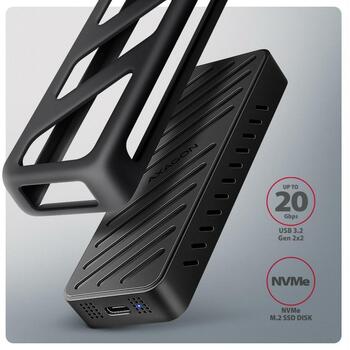 Axagon SDD cietā diska korpuss EEM2-20G USB-C 20Gbps, M.2, melns, 15 x 112 x 40 mm, 0.38 m kabelis, 1 termiskā pad (EEM2-20G)