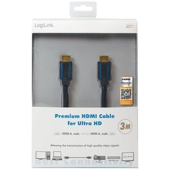LogiLink CHB005 HDMI kabelis, 3 m, HDMI A tipa vīriešu savienotāji, 4K 60Hz, HDR, 18 Gbit/s, melns (CHB005)
