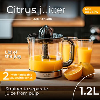 Super kompakta un ērta elektriskā citrusaugļu sulu spiede 40W 1 ātrums Melna AD4012 Adler (AD 4012)