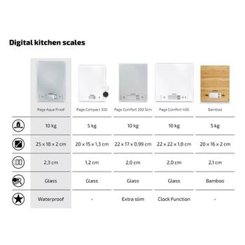Soehnle Page Aqua Proof 1066225, 10kg, 1g, ūdensnecaurlaidīgs, LCD displejs, Sensor Touch, TARE (1066225)