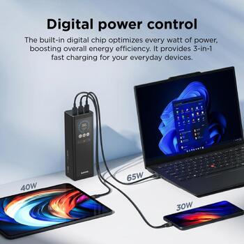 Lenovo 40AL140WWW 140W умный power bank для ноутбука, 20000mAh, Li-Ion, 2xUSB-C, 1xUSB-A, 5A, 28V, дисплей, черный (40AL140WWW)