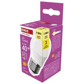 Emos LED лампочка Classic Mini Globe ZQ6E21, 4,2 Вт, 470 лм, теплый белый, E27, 30 000 часов, 150° угол луча (ZQ6E21)