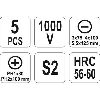 Yato Набор отверток YT-2827, 5 шт, 1000 В, плоская, PH, S2, 56-60 HRC, VDE, электромонтажные работы (YT-2827)