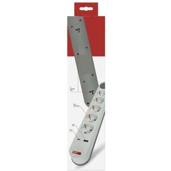 Emos Удлинитель P1523FC, 3 м, 5× 2P + PE, 1× USB-A + 1× USB-C, 3,1 A, 15,5 W, выключатель, защита от детей (P1523FC)