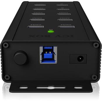 Raidsonic USB centrmezgls IB-HUB1703-QC3, 7x USB 3.0, AC 120/230 V, melns, QC 3.0 uzlāde, sienas stiprinājums (IB-HUB1703-QC3)