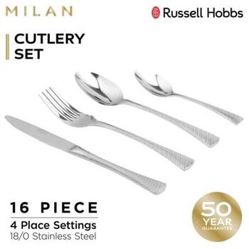 Russell Hobbs Набор столовых приборов RH02229EU7, 16 шт., Нержавеющая сталь, Черный, Серебристый, Неприлипающий (RH02229EU7)