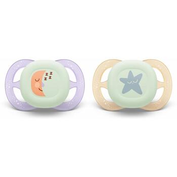 Philips Avent Ultra Start ночная пустышка SCF075/17, 0-2m, 2 шт., ортодонтическая, светится в темноте (SCF075/17)