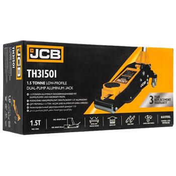 JCB JCB-TH31501 домкрат, 1.5т, 355мм, 80мм, алюминиевый, с двойной помпой, низкопрофильный, с резиновой прокладкой (JCB-TH31501)