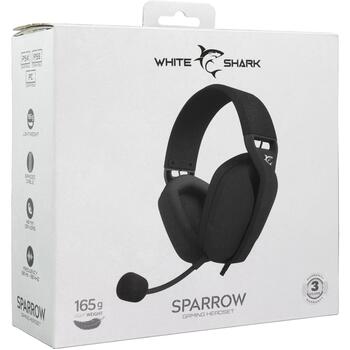 White Shark SPARROW GH-2443, 165g, 32Ω, 40mm, 20-20000Hz, 2m, 2 skaļruņi, noņemams mikrofons, 3.5mm (SPARROW BLACK)