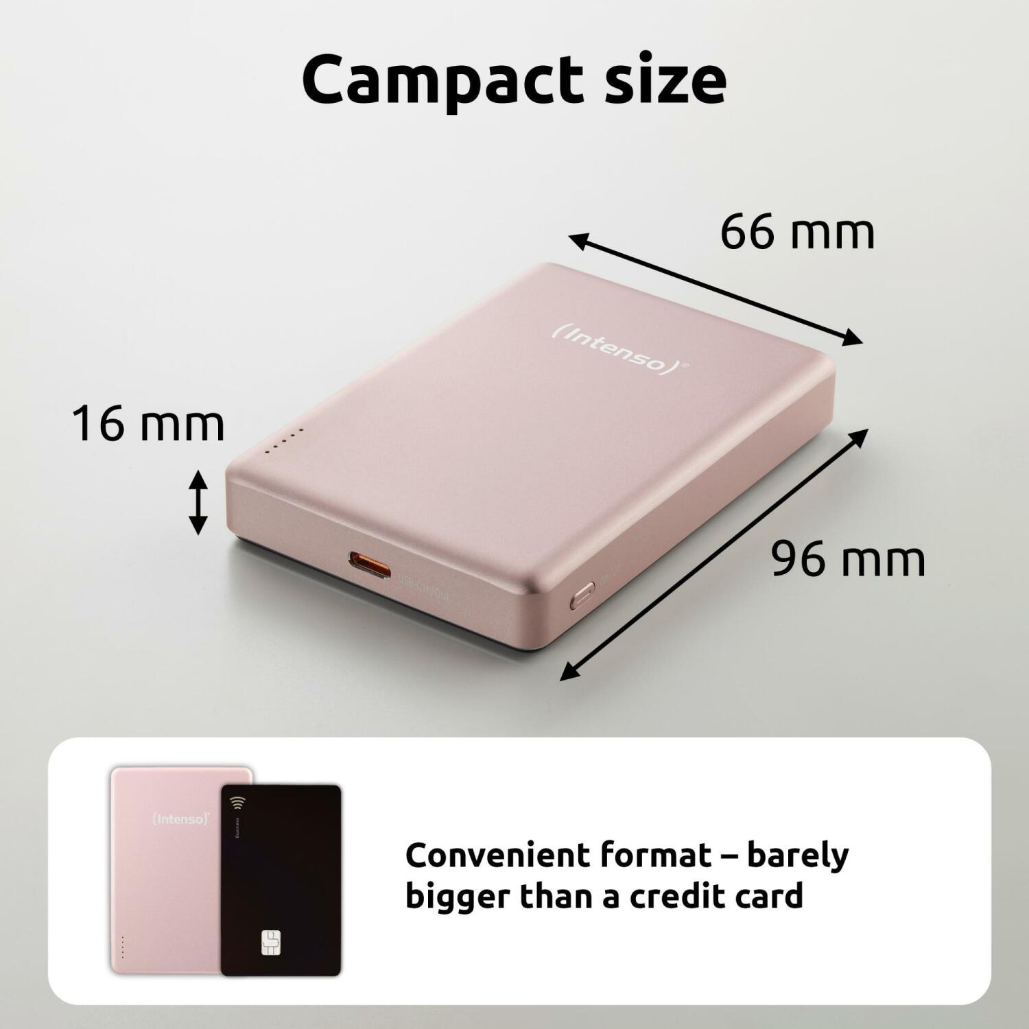 Intenso Power Bank 7344033 10000 мАч, 15 Вт беспроводная зарядка, 20 Вт USB-C PD, совместим с MagSafe, розовый (7344033)