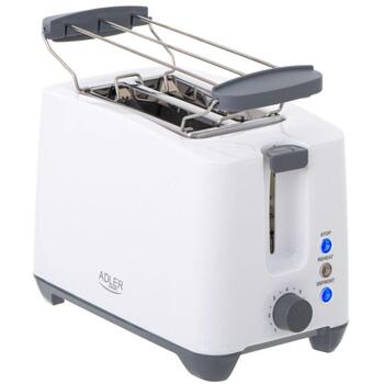 Adler Toasteris AD 3216, 750 W, 2 šķēles, plastmasas korpuss, balts, automātiskā izslēgšanās, atkausēšanas funkcija (AD 3216)