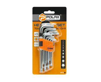 Zvaigznīšu atslēgu komplekts TORX 9gab, Т10-Т50, CrV, īsās 25-007 POLAX (25-007)