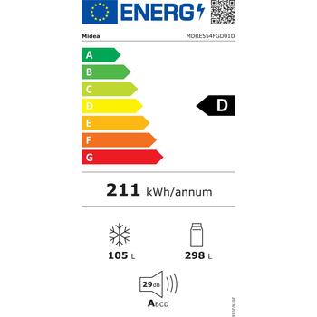 Midea холодильник MDRE554FGD01D, 298л, 105л, 29дБ, класс D, встраиваемый, No Frost, белый (MDRE554FGD01D)