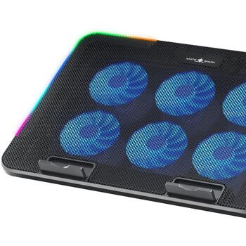 White Shark ICE BLADE GCP-96, dzesēšanas paliktnis, 6 ventilatori, 2500 RPM, 74 CFM, 25 dBA, 15.6 collas, 5 līmeņi, RGB, USB (ICE BLADE)