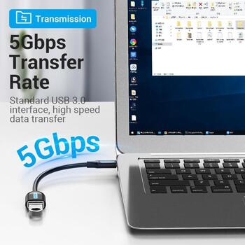 Vention CCVBB USB-C OTG-кабель, 0,15 м, USB 3.2 Gen 1, 5 Гбит/с, черный, ПВХ, прямой разъем (CCVBB)