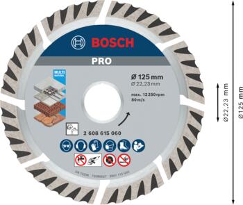 Dimanta grieš. disks * Universal 125mm 10gab, Mazām leņķa slīpmašīnām PRO MULTI MATERIAL DIMANTA GRIEZĒJDISKS, 2608615060, BOSCH (2608615060)