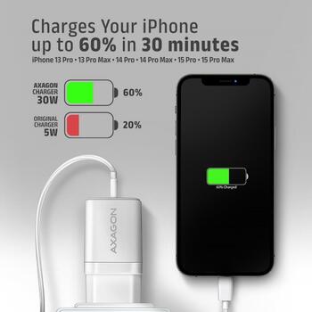 Axagon зарядное устройство ACU-PD30W 30W, 1x USB-C, быстрая зарядка, белый, сетевой адаптер, CE, RoHS (ACU-PD30W)