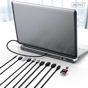Digitus USB-C 8K док-станция DA-70919, 1x Ethernet, 2x HDMI, 1x USB-C, 3x USB-A, 100W PD (DA-70919)