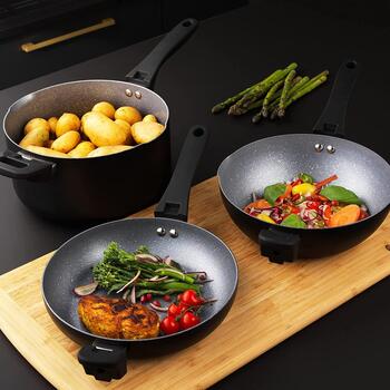 Russell Hobbs Saliekams metāla marmora katliņu un pannu komplekts RH01840EU7, 4 gab, 3,6 kg, melna, nerūsējošais tērauds (RH01840EU7)