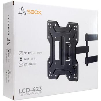 Sbox Крепление для монитора LCD-423, 23-43'', 30kg, 200x200, Черный, VESA 100x100-200x200, 5,5-39,2cm, +5°/-10°, +90°/-90° (LCD-423)