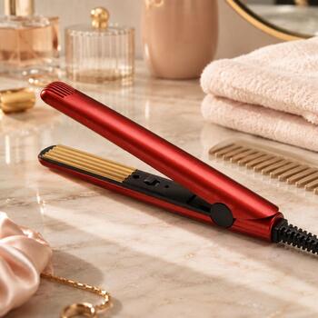 Brock HC 2002 RD Мини-гофре для волос, 25 Вт, красный, керамические пластины, ионизация, защита от перегрева (HC 2002 RD)