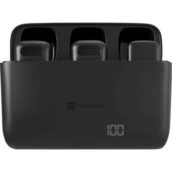 Natec Hopper NMI-2254, bezvadu mikrofonu komplekts, USB-C, 2 gab., melns, trokšņu samazināšana, 20-20kHz, -38dB, 4h (NMI-2254)