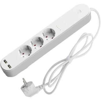Denver Умная розетка SHP-310U, AC250V, 16A, 3680W, 2xUSB 5V 2.4A, Wi-Fi 2.4GHz, белый цвет (SHP-310U)