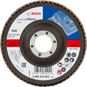 Slīpēšanas disks metālam Standard 115x22mm,60, Mazām leņķa slīpmašīnām X431 STANDARD FOR METAL VĒDEKĻVEIDA DISKI, IZLIEKTĀ VERSIJA, 2608603653, BOSCH (2608603653)
