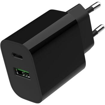 Gembird Зарядное устройство TA-UC-PDQC20-01-BK 20 Вт, 1 порт Type-C, 1 порт Type-A, Универсальное, Внутреннее, AC, Черный (TA-UC-PDQC20-01-BK)