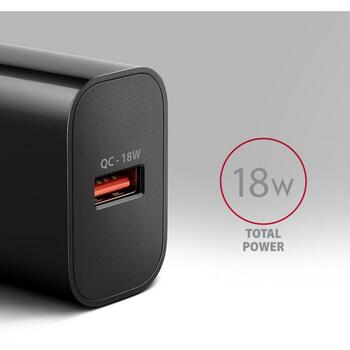 Axagon зарядное устройство ACU-QC18 18W 1× USB-A QC 3.0, Входное напряжение 100-240V, Защита питания, Черный (ACU-QC18)