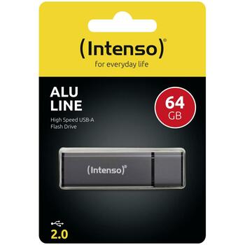 Intenso USB флеш-накопитель 3521491 64 ГБ, USB 2.0, скорость чтения 28 МБ/с, скорость записи 6.5 МБ/с, алюминий, антрацит (3521491)