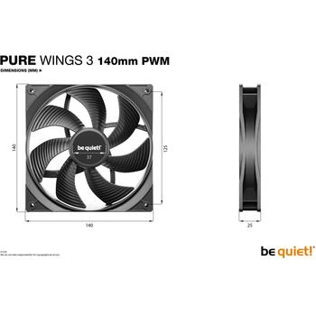 Be Quiet Datora ventilators PURE WINGS 3 BL139, 140mm, 5-13.2V, 0.96mmH2O, 1200RPM, 3 ventilatori, melns (BL139)