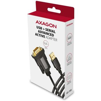 Axagon kabelis USB 2.0 uz RS-232 1,5m ADS-1PQN, 1 RS232, 1 USB 2.0, DB9 vīriešu, melns (ADS-1PQN)