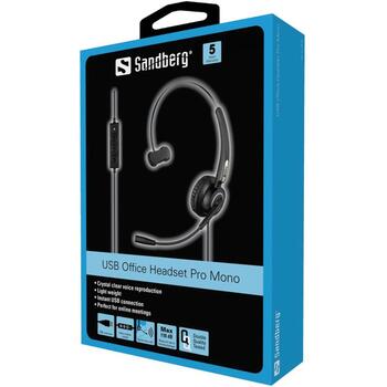 Sandberg Austiņas 126-14, 2,1m, 1xUSB A, 30mm, 20Hz-7kHz, 2,7mm mikrofons, vienvirziena, 50Hz-16kHz, -40dB±3dB (126-14)